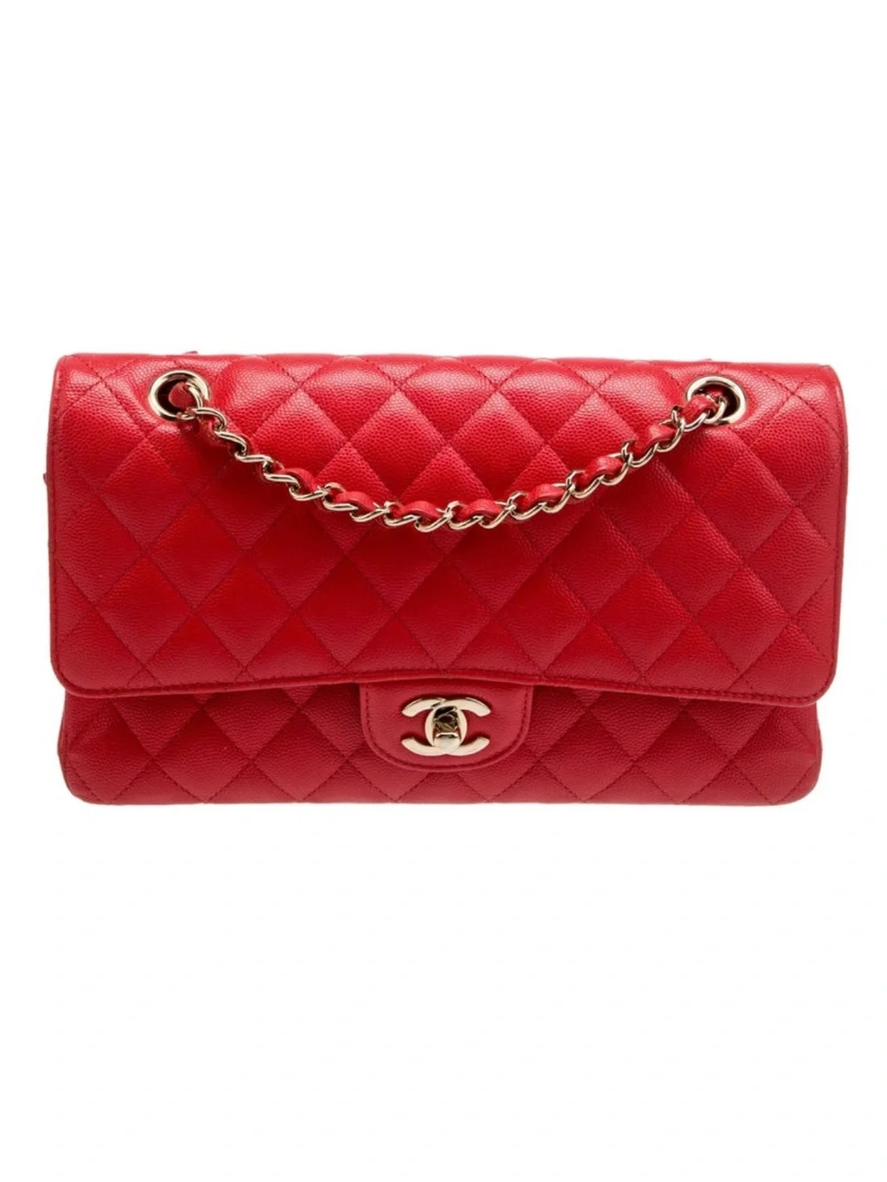CHANEL Classic Medium Double Flap Should Bag Gold Hardware Red Orange